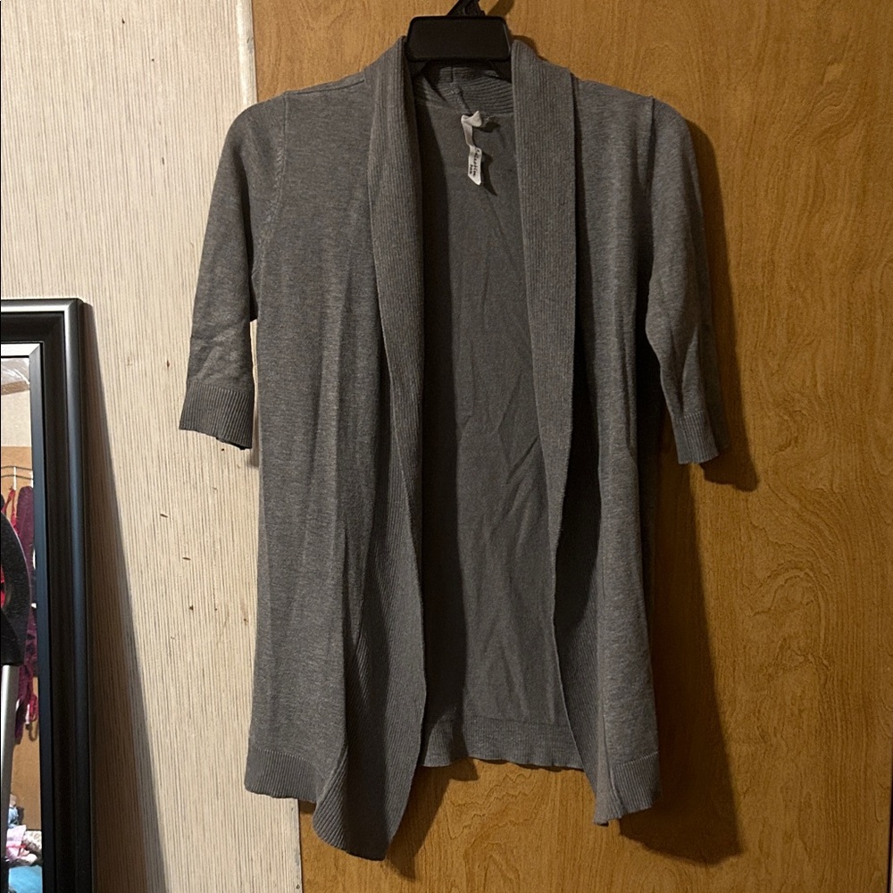 Gray Open Front Lightweight Cardigan